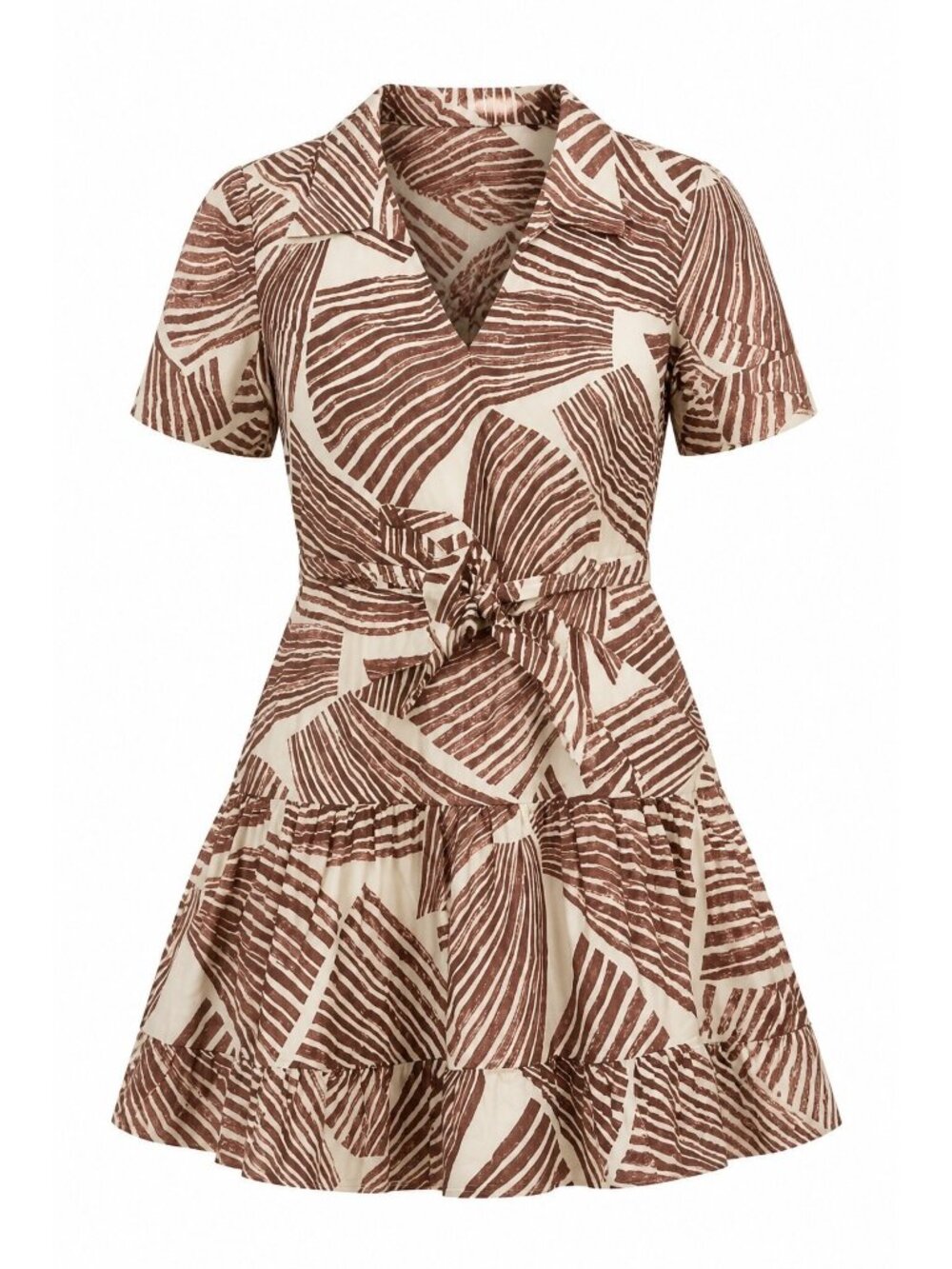 Tori RICHARD Brown Tropical Dress Coconut NEW Lined Ruffle Cotton Linen L